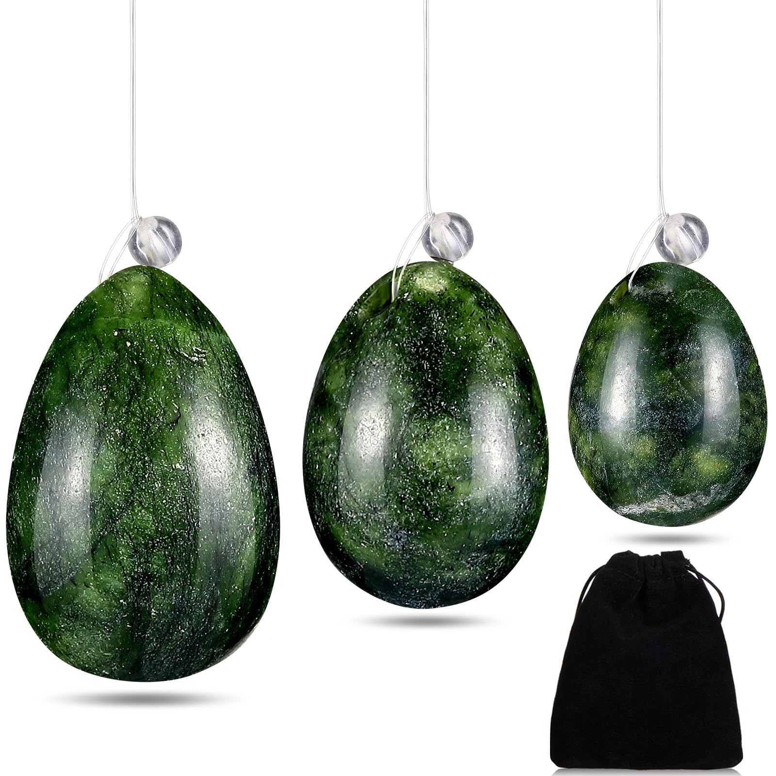 Inbagi 3 Pcs Yoni Stone for Women Kegel Eggs Massage Stone Kegel Balls Jade Crystal Yoni Stones for Women Kegel Exercise Stress Release Stone(Dark Green)