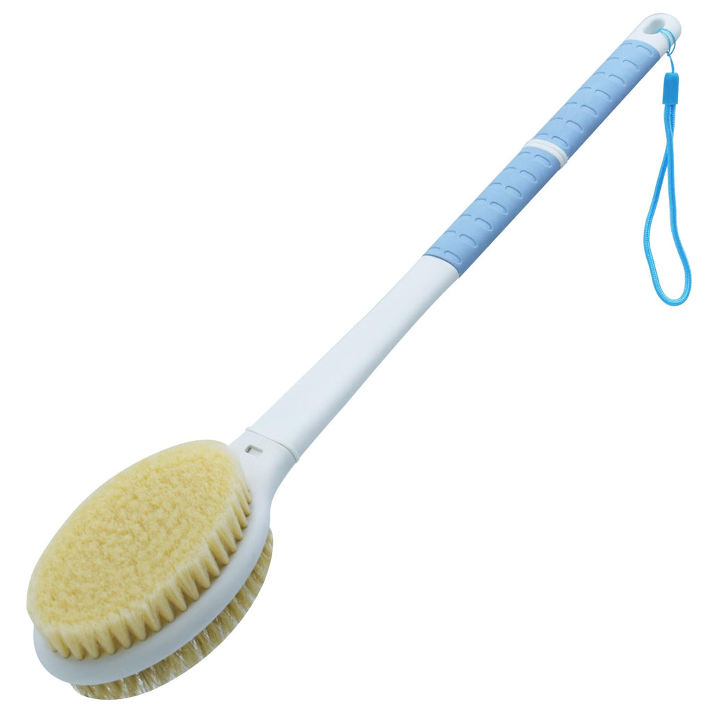 Shower Brush with Soft and Stiff Bristles17.5" Long Handle Dual-Side Back Scrubber Bath Brush Body Exfoliator for Wet or Dry Brushing (Long Handle)