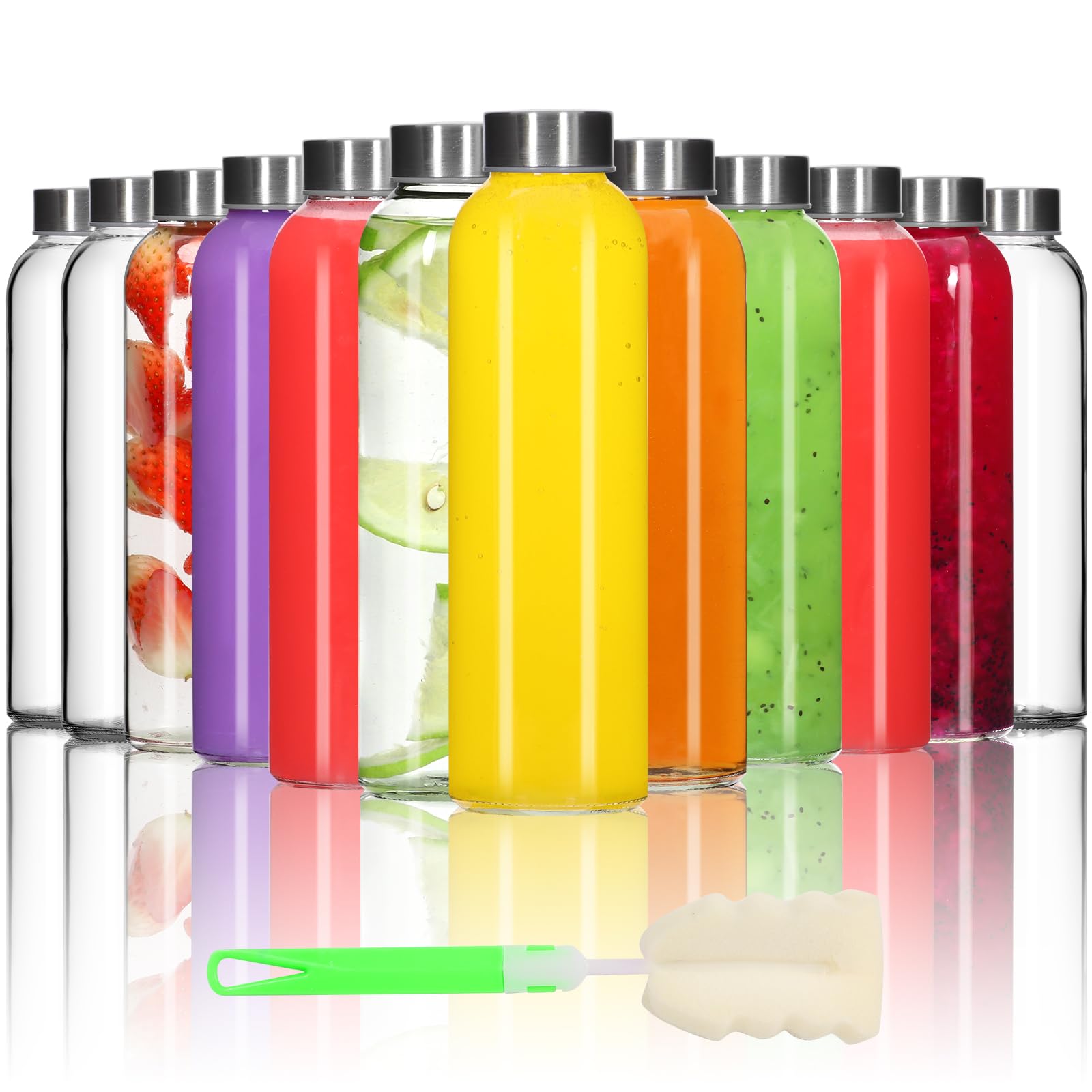 STARSIDE 16 oz Glass Water Bottles12 Pack Clear Glass Bottles with Stainless Steel Caps for JuicingKombuchaPortable Juice Bottles