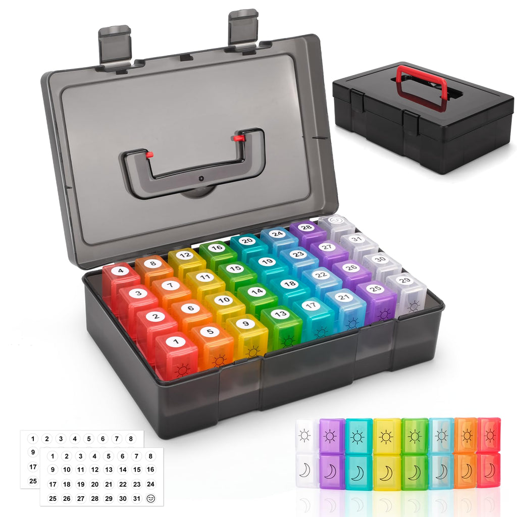 Yewltvep Monthly Pill Organizer 2 Times a Day 30 Day Pill Organizer 2 Times a Day Monthly Pill Organizer 2X a Day with Travel Case Month Pill Box Organizer with 32 Daily Compartments Pill Holder